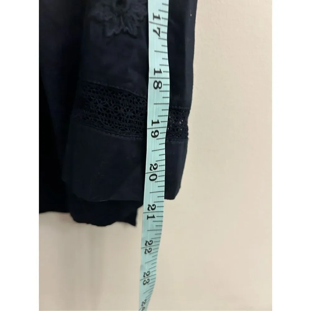 NWT J. Crew Embroidered Blouse Cotton S Navy Peasant Boho Minimalist